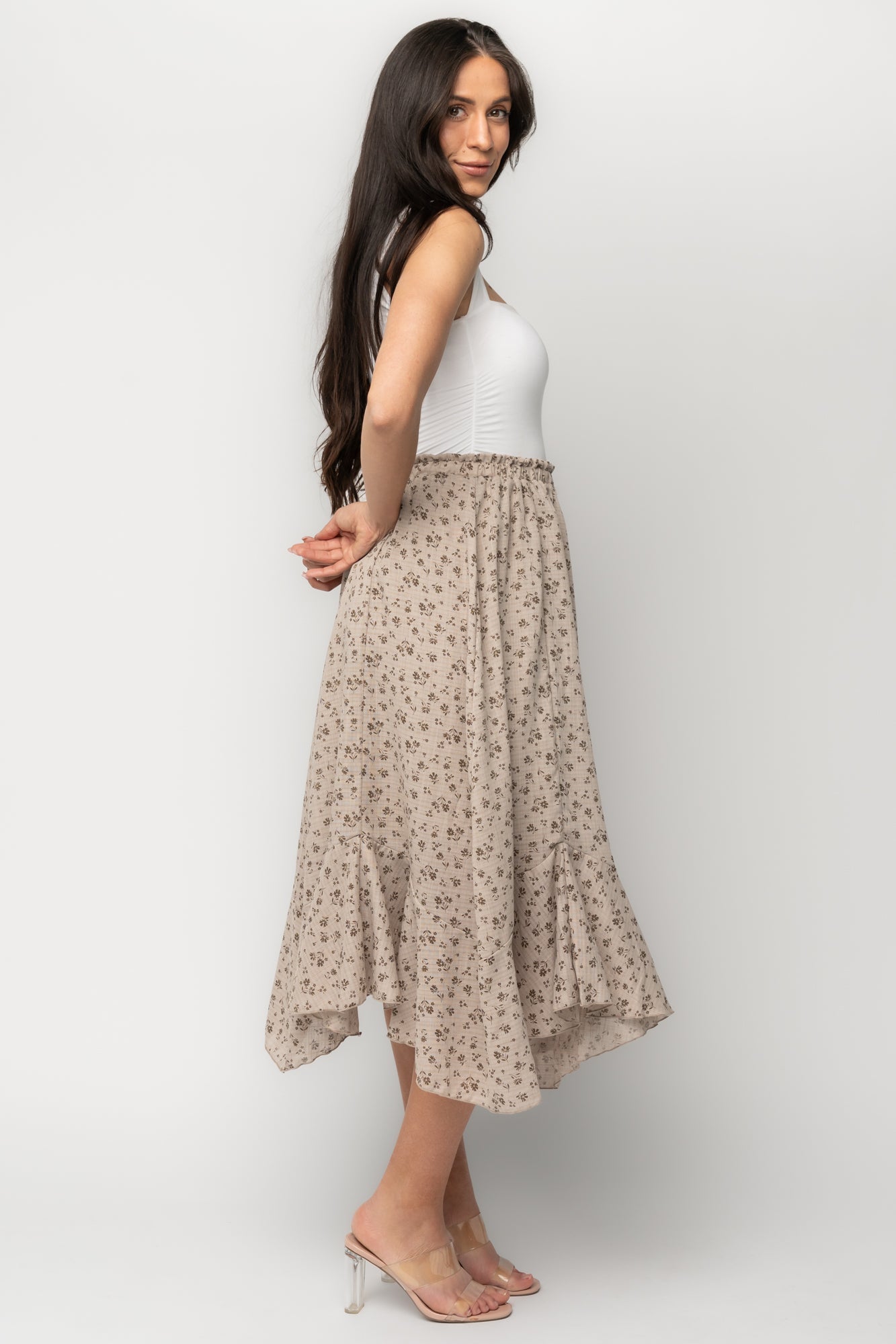 Wrenley Midi Skirt | Warm Taupe Floral