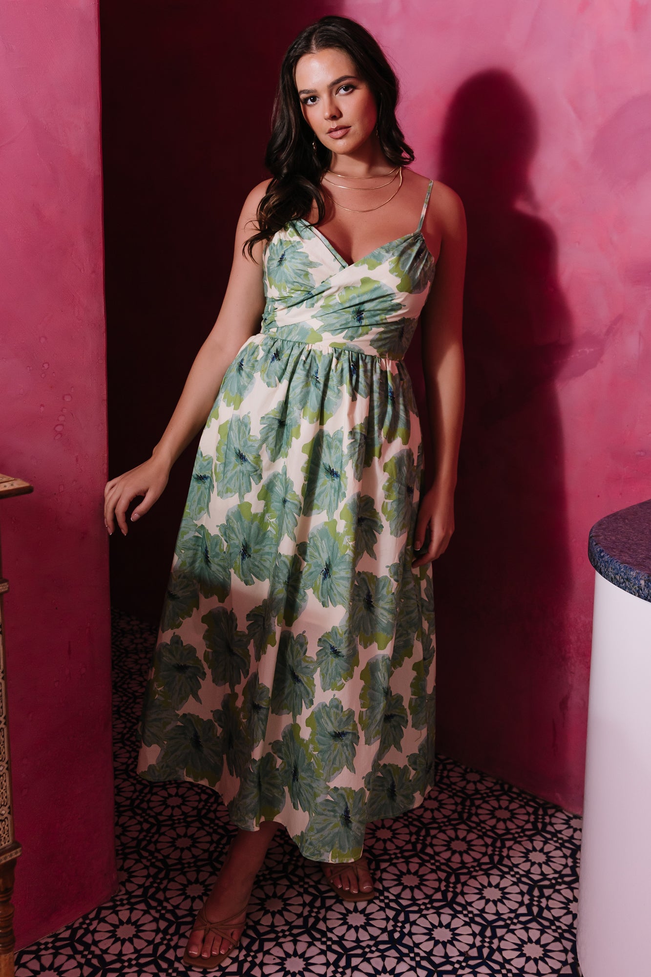 Tenerife Midi Dress | Green Floral