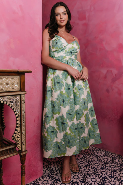 Tenerife Midi Dress | Green Floral