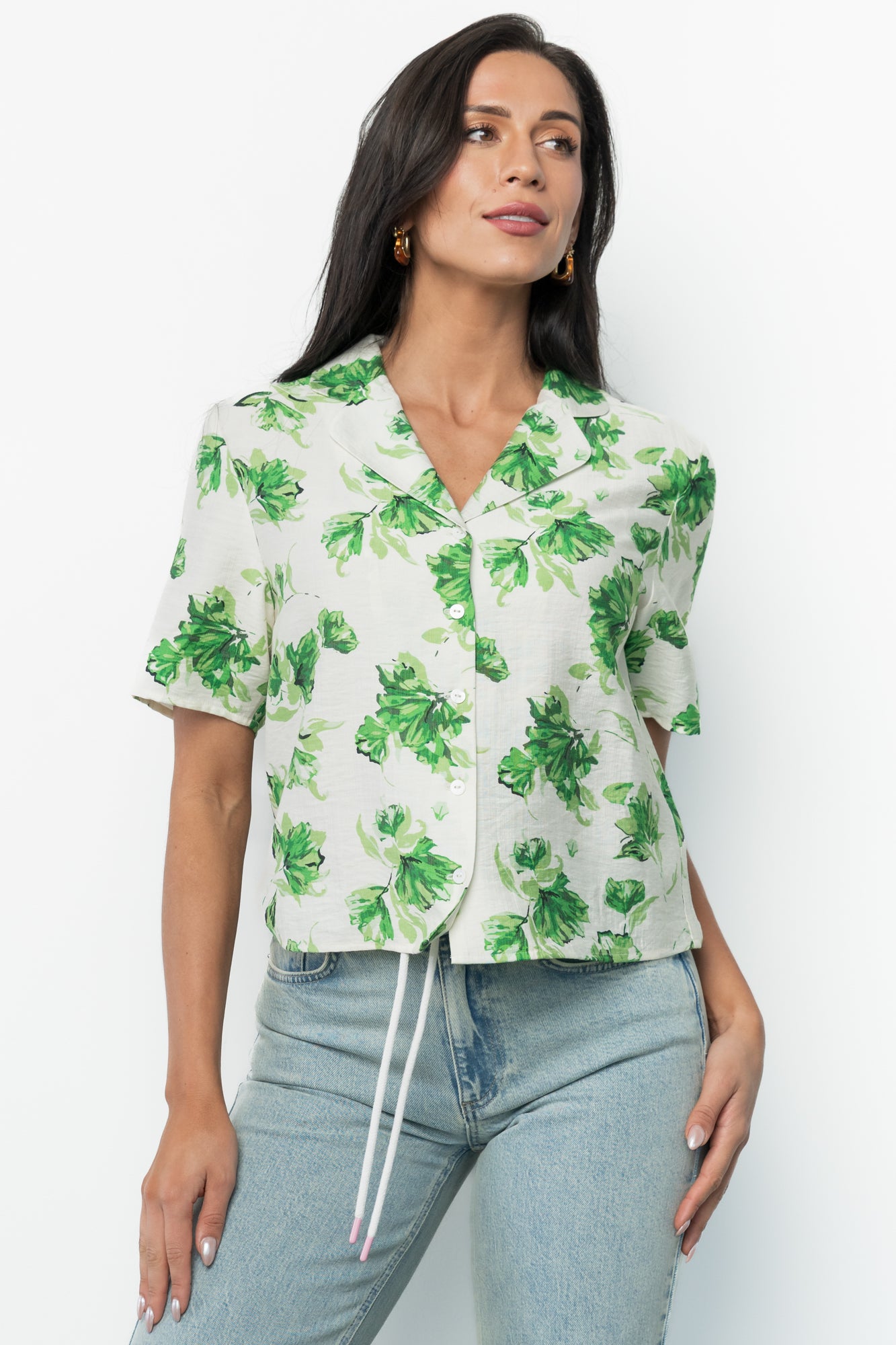 Mar Button Up Top | Green Floral