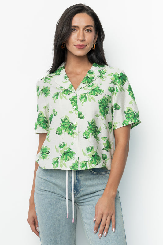 Mar Button Up Top | Green Floral
