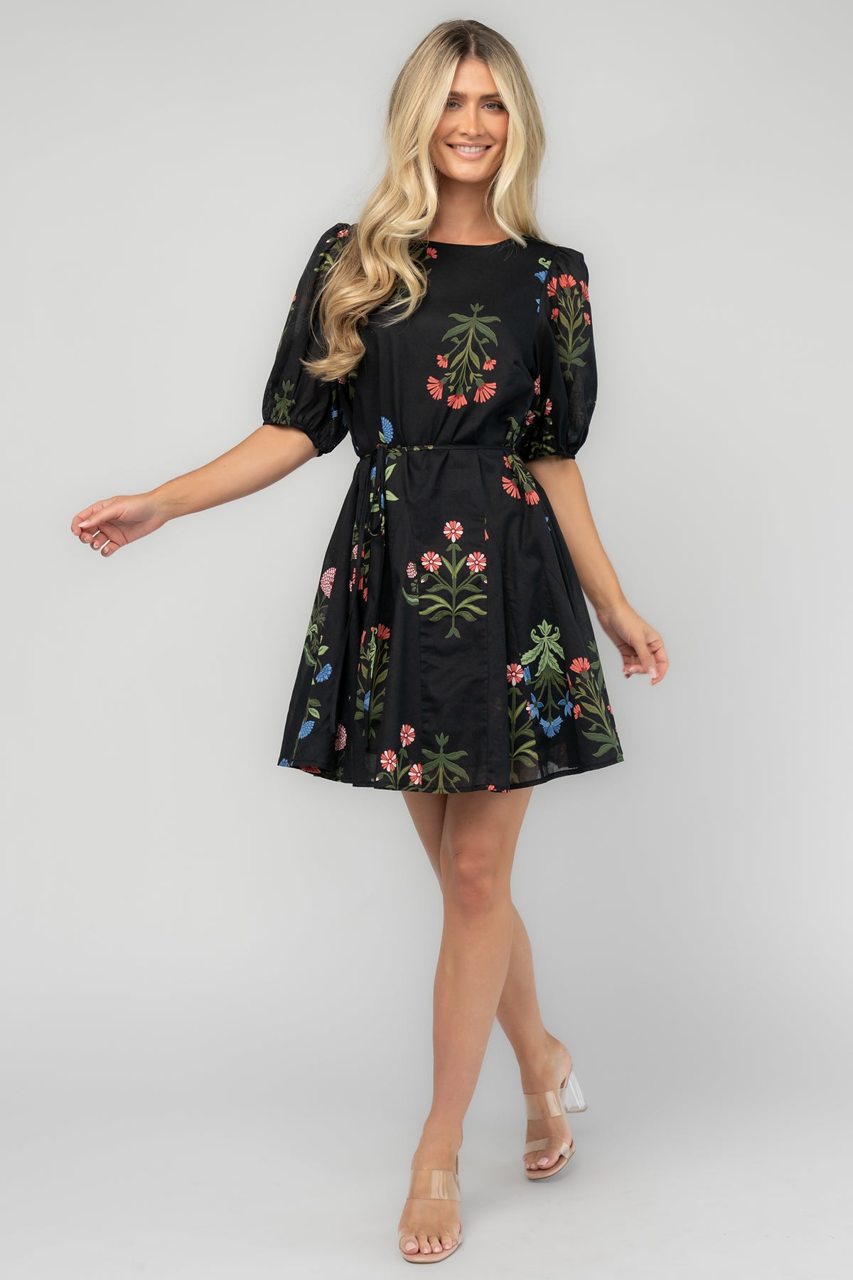 Talia Short Dress | Black Floral
