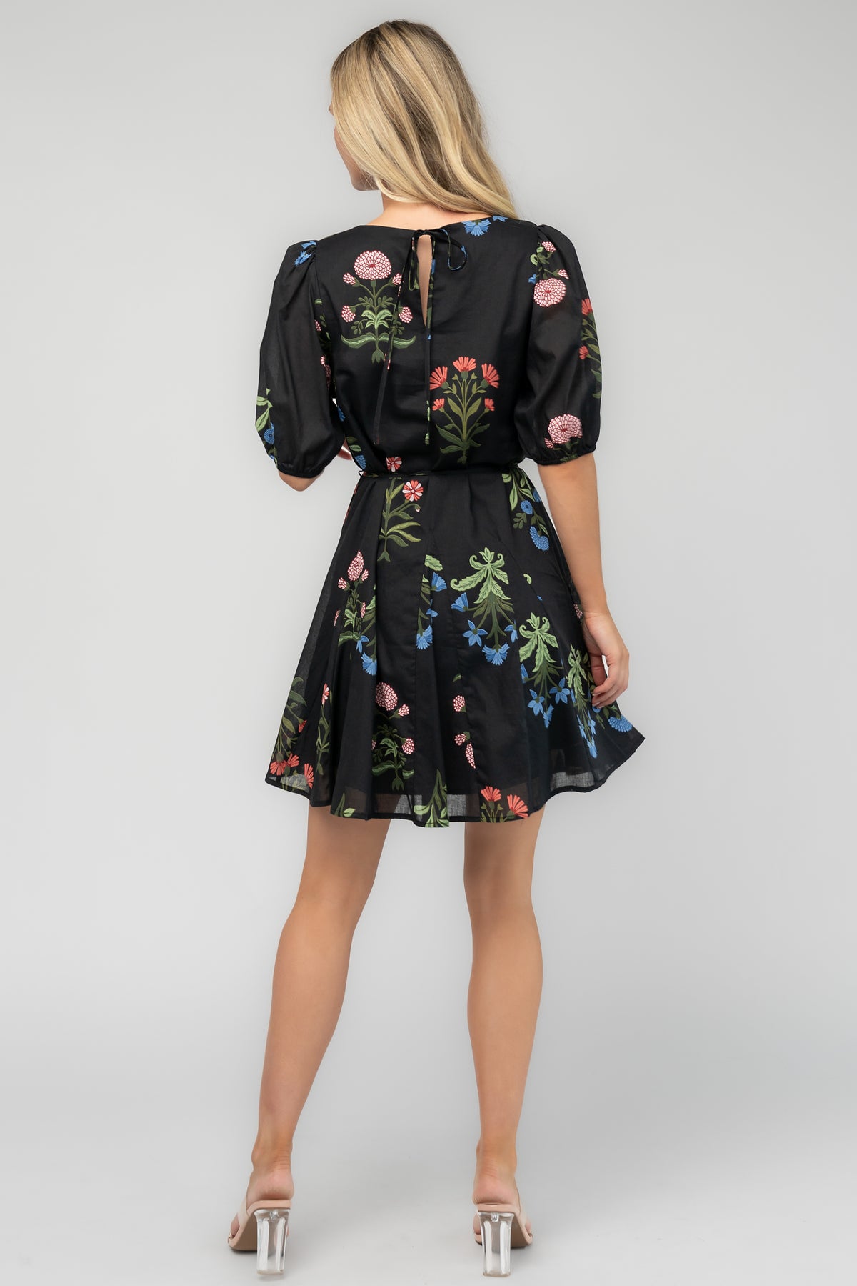 Talia Short Dress | Black Floral
