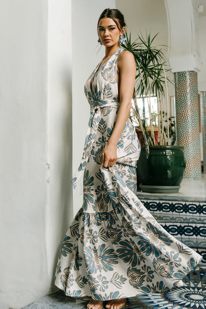 Estrella Halter Maxi Dress | Navy + Tan