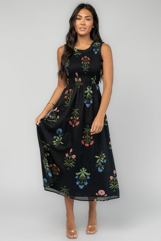 Prague Midi Dress | Black Floral
