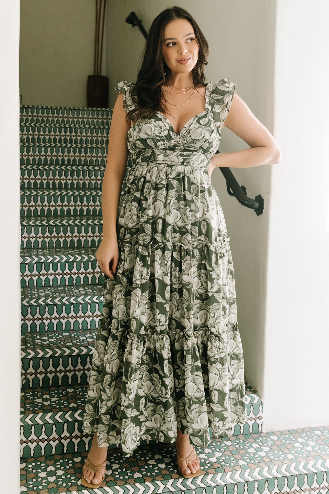 Baltic Born Womens Martina Maxi Dress | Green + White