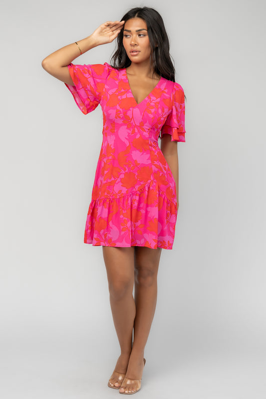 Raya Short Dress | Fuchsia Multi