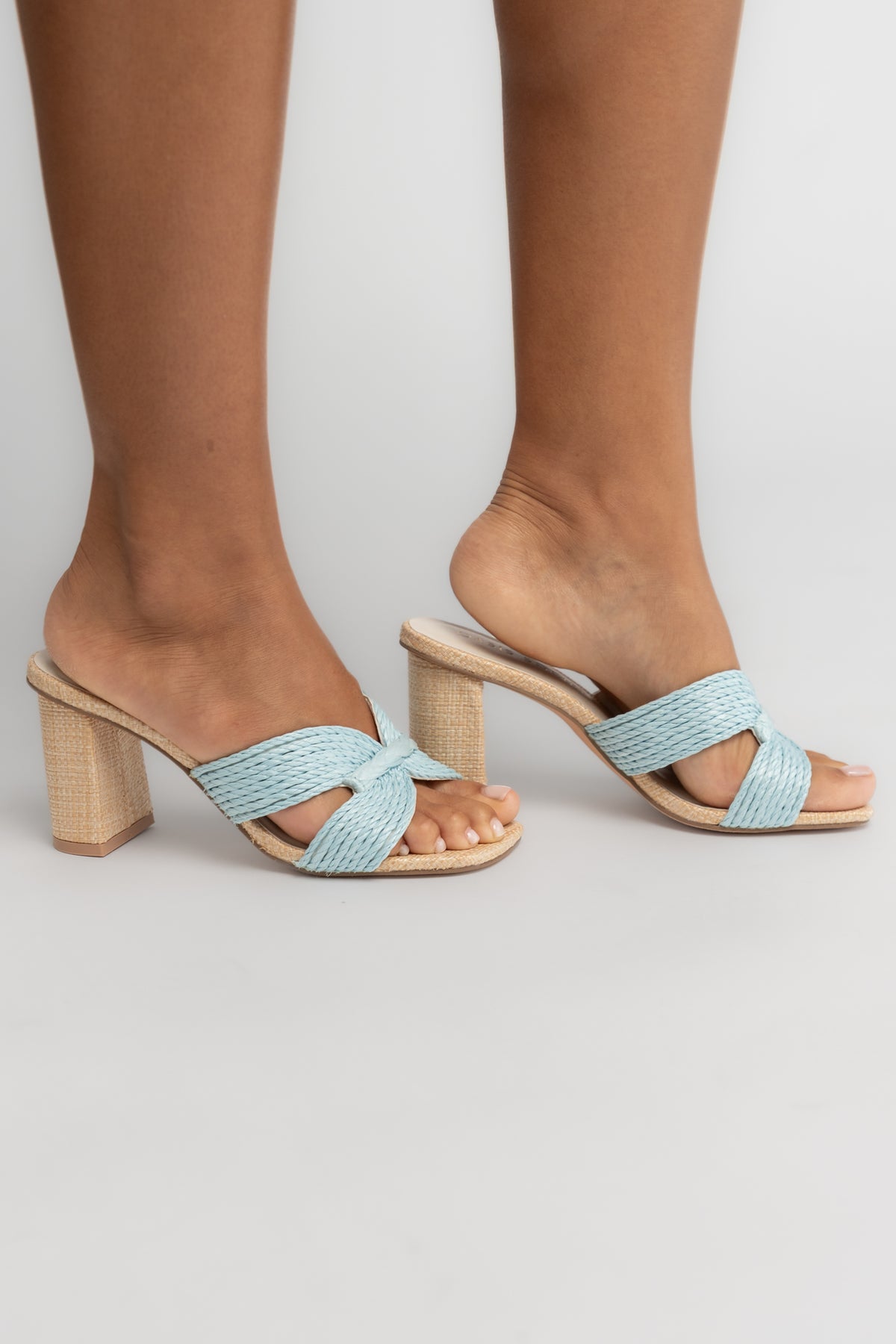 Beth Woven Block Heel | Light Blue + Natural