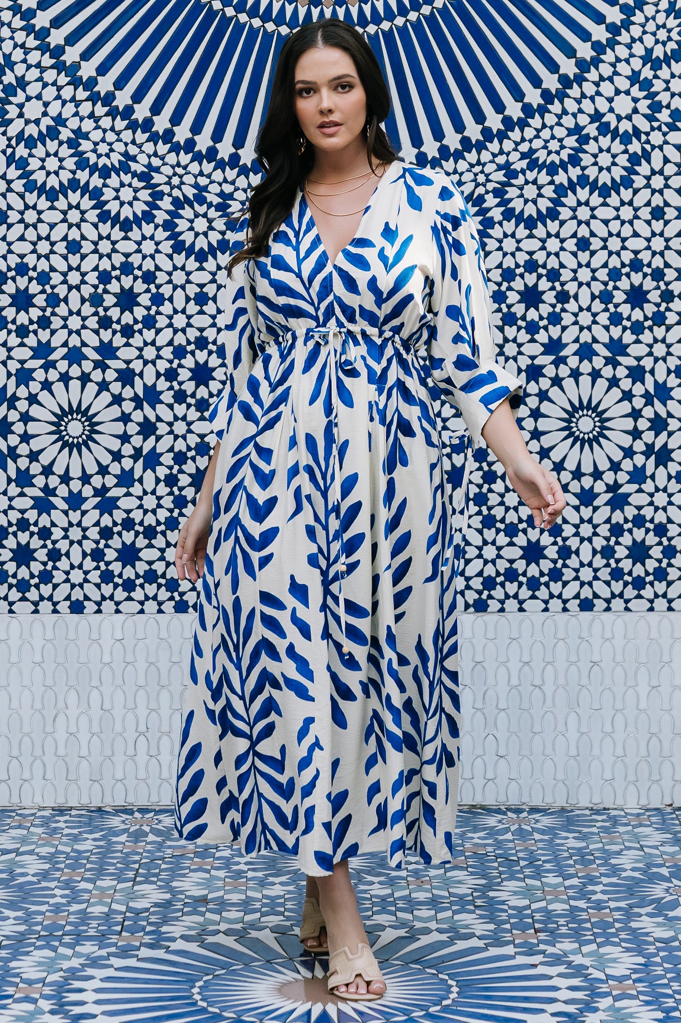 Mlaga Midi Dress - Cobalt Print, Pockets | Baltic Born L
