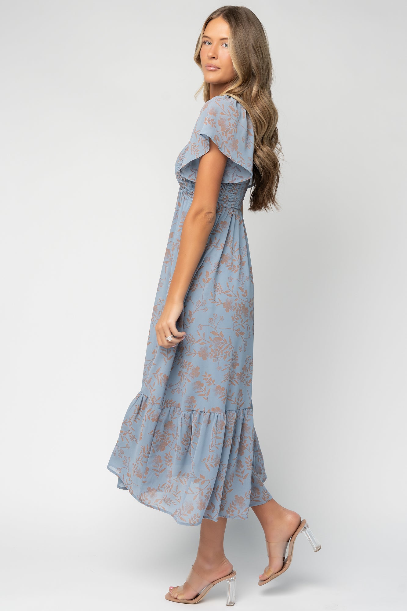 Monica Smocked Dress - Dusty Blue & Terracotta | Baltic Born M Monica Smocked Dress - Dusty Blue & Terracotta | Baltic Born M