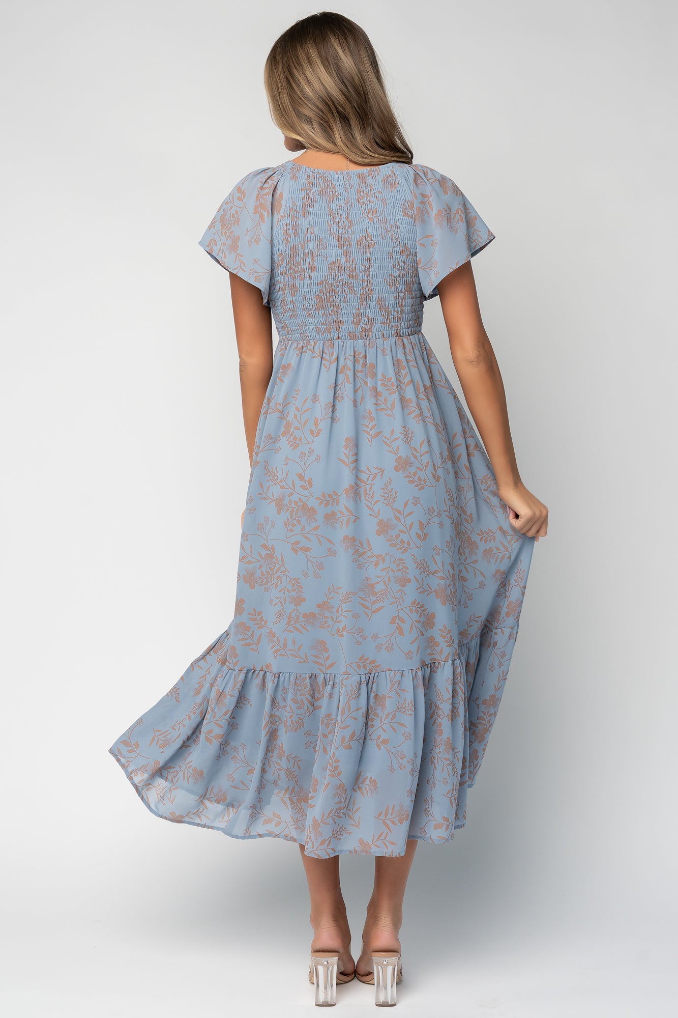 Monica Smocked Dress - Dusty Blue & Terracotta | Baltic Born M Monica Smocked Dress - Dusty Blue & Terracotta | Baltic Born M