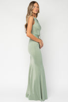 Back view of Avalon Maxi Dress displaying the rear zipper closure, smooth lined interior, and full-length skirt silhouette.