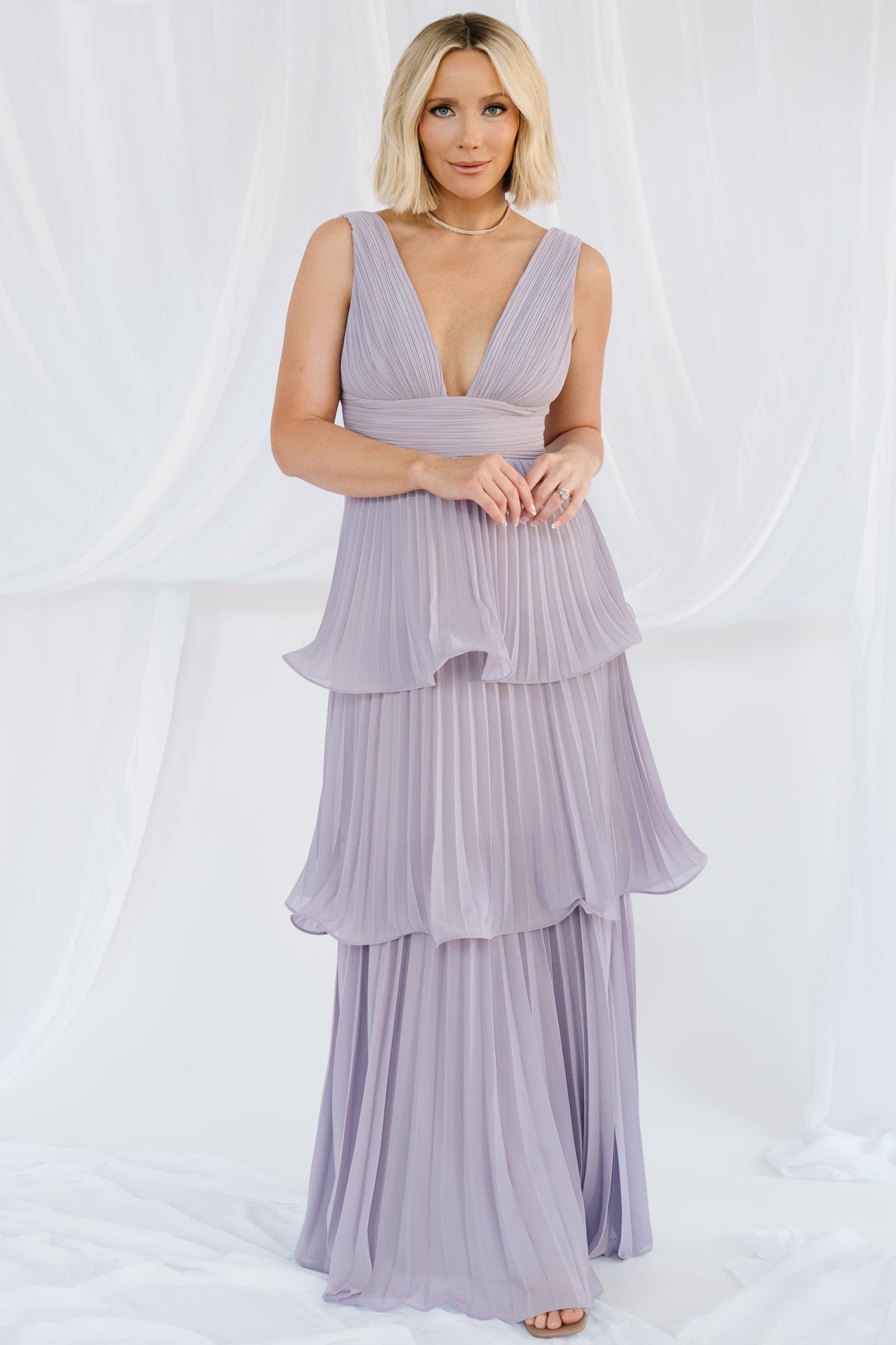Saphira Tiered Pleated Maxi Dress | Lavender