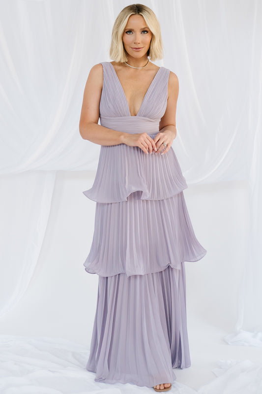 Saphira Tiered Pleated Maxi Dress | Lavender