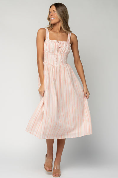 Melina Midi Dress Peach Stripe Midi | Baltic Born M Melina Midi Dress Peach Stripe Midi | Baltic Born M