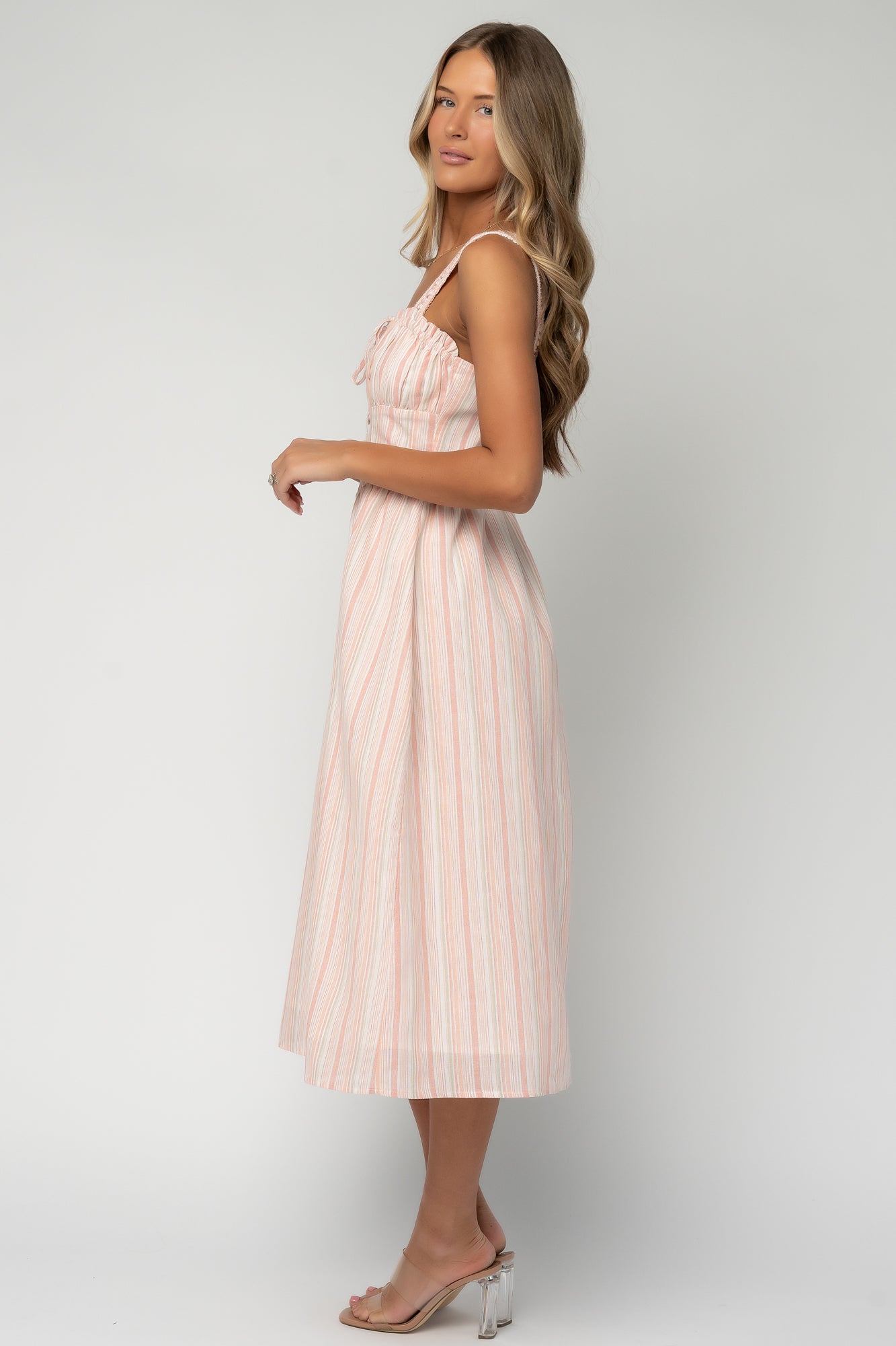 Melina Midi Dress — Peach Stripe Midi
