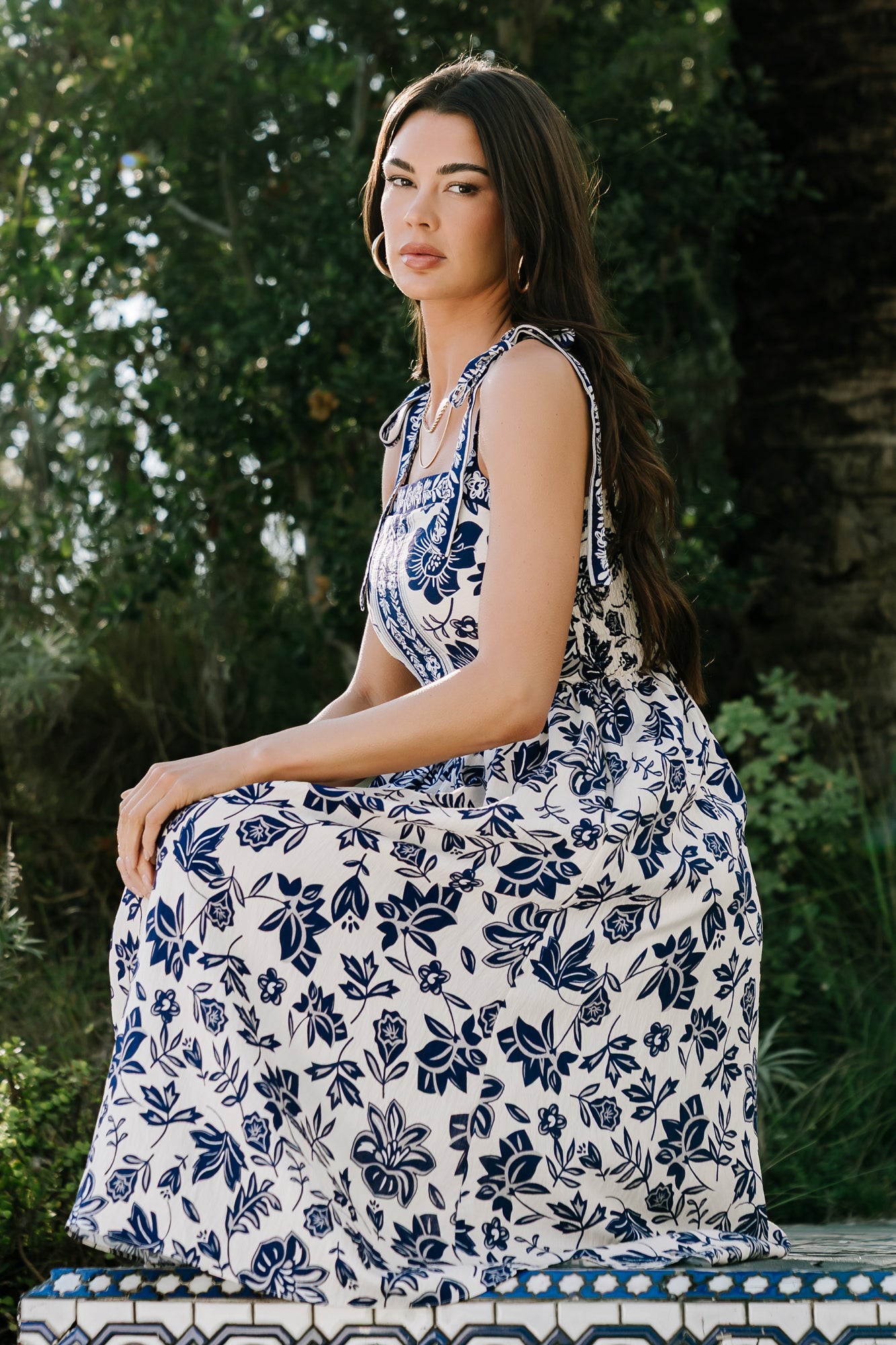 Isabel Midi Dress Blue Floral Square Neck | Baltic Born M Isabel Midi Dress Blue Floral Square Neck | Baltic Born M