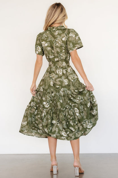 Adara Midi Dress | Olive Floral - Baltic Born