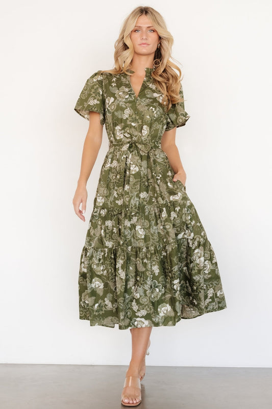 Adara Midi Dress | Olive Floral - Baltic Born