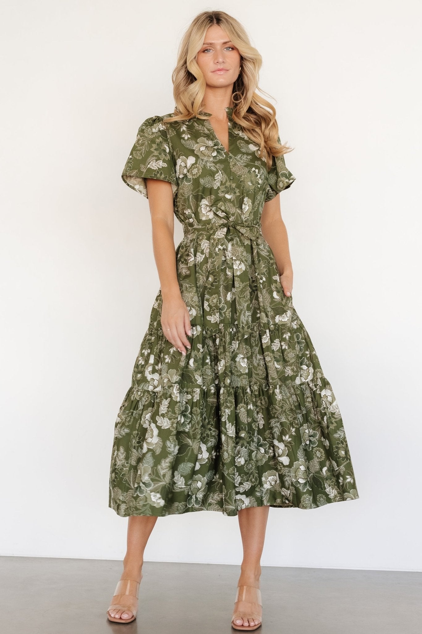 Adara Midi Dress | Olive Floral - Baltic Born