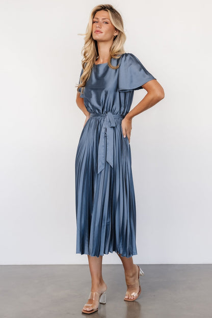 Adelaide Pleated Satin Dress | Blue - Baltic Born