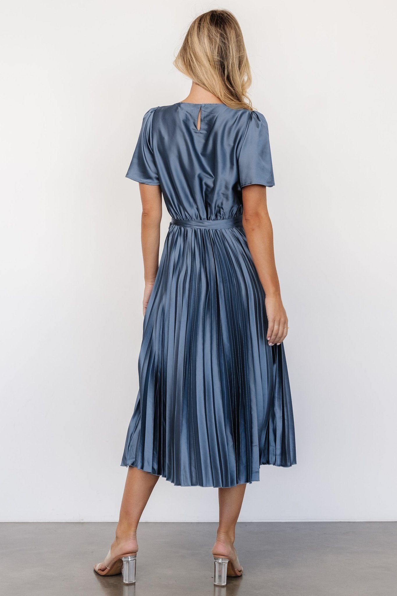 Adelaide Pleated Satin Dress | Blue - Baltic Born