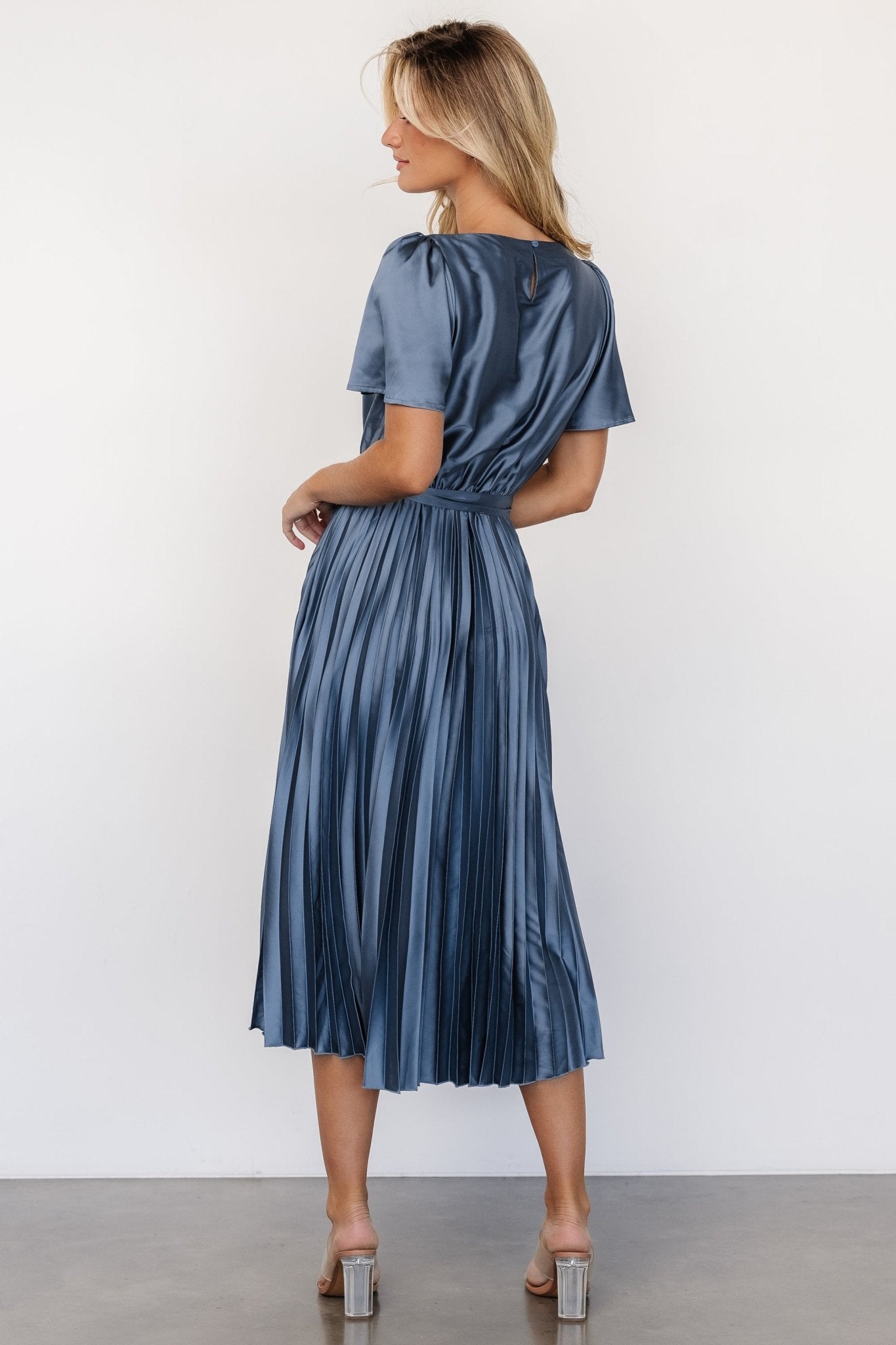 Adelaide Pleated Satin Dress | Blue - Baltic Born