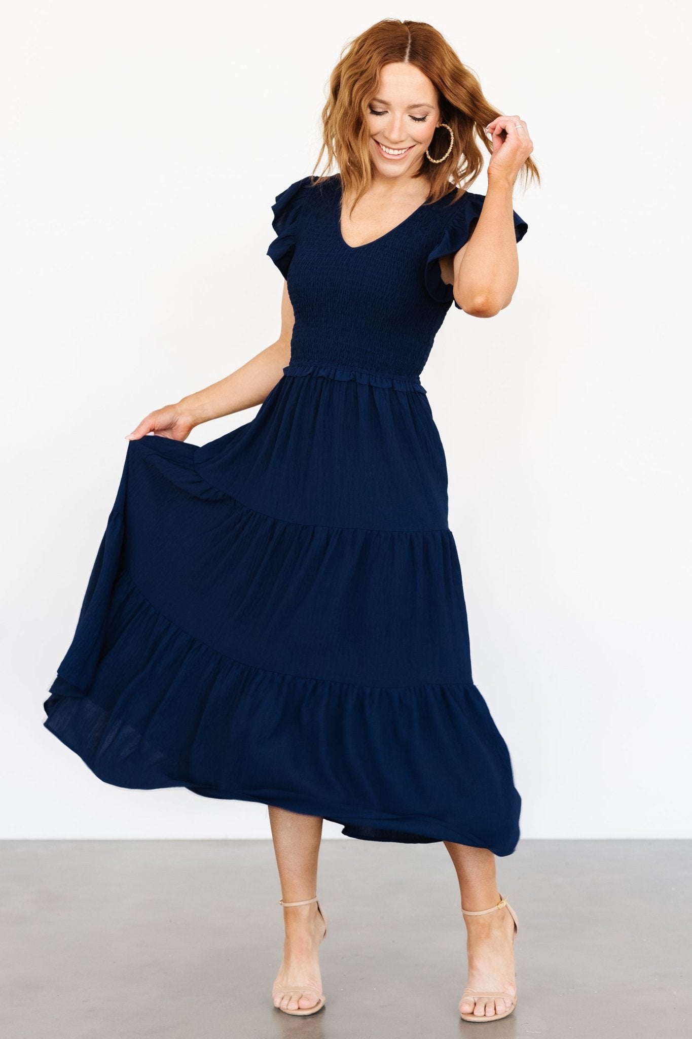 Afton Smocked Tiered Dress Sand Baltic Born