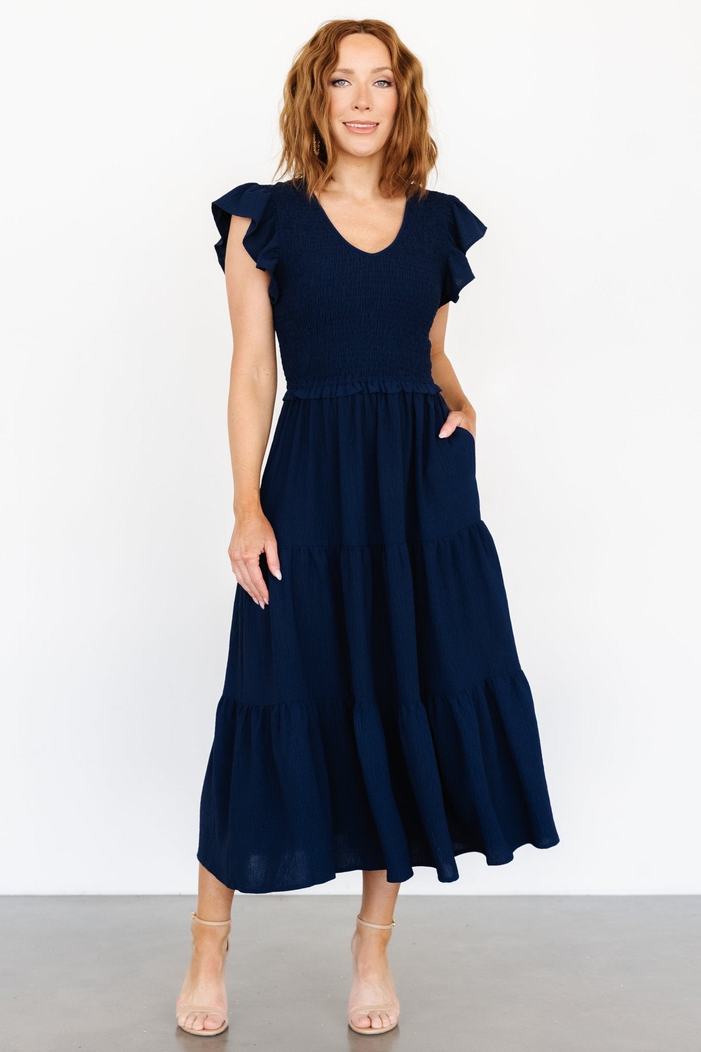 Afton Smocked Tiered Dress | Navy - Baltic Born