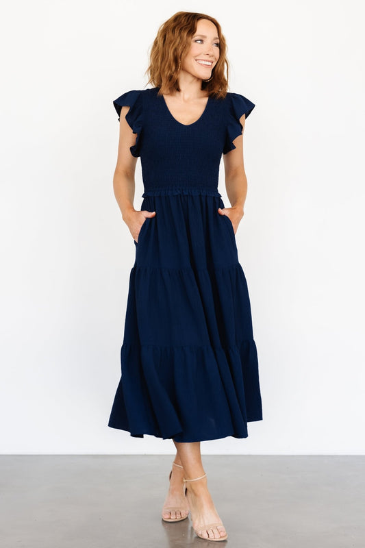 Afton Smocked Tiered Dress | Navy - Baltic Born