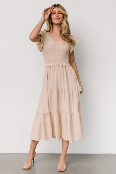 【完売品】サンサカエプチ　Laura smocked dress Laura Cotton Poplin Smocked Maxi Dress in olive green | Ramy Brook