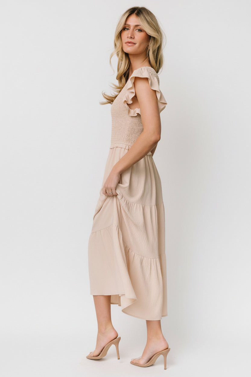 Afton Smocked Tiered Dress | Sand