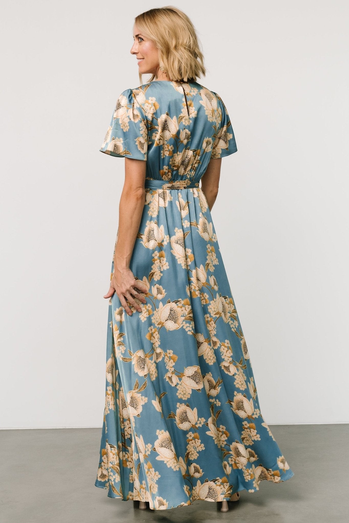 Agnes Satin Maxi Dress | Blue + Gold - Baltic Born