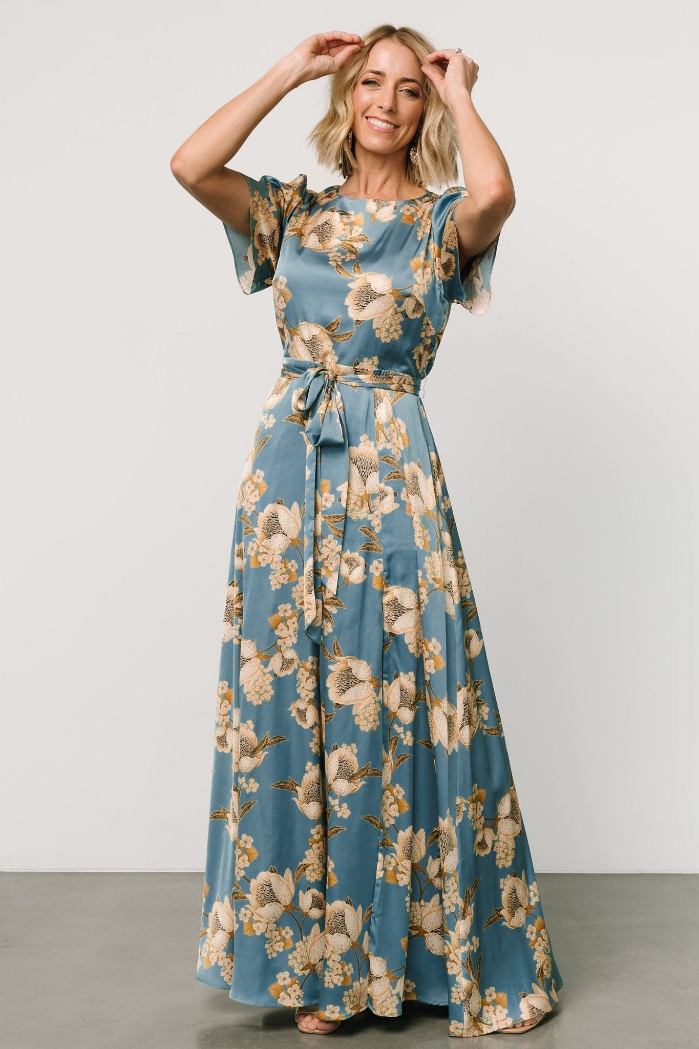 Agnes Satin Maxi Dress | Blue + Gold - Baltic Born