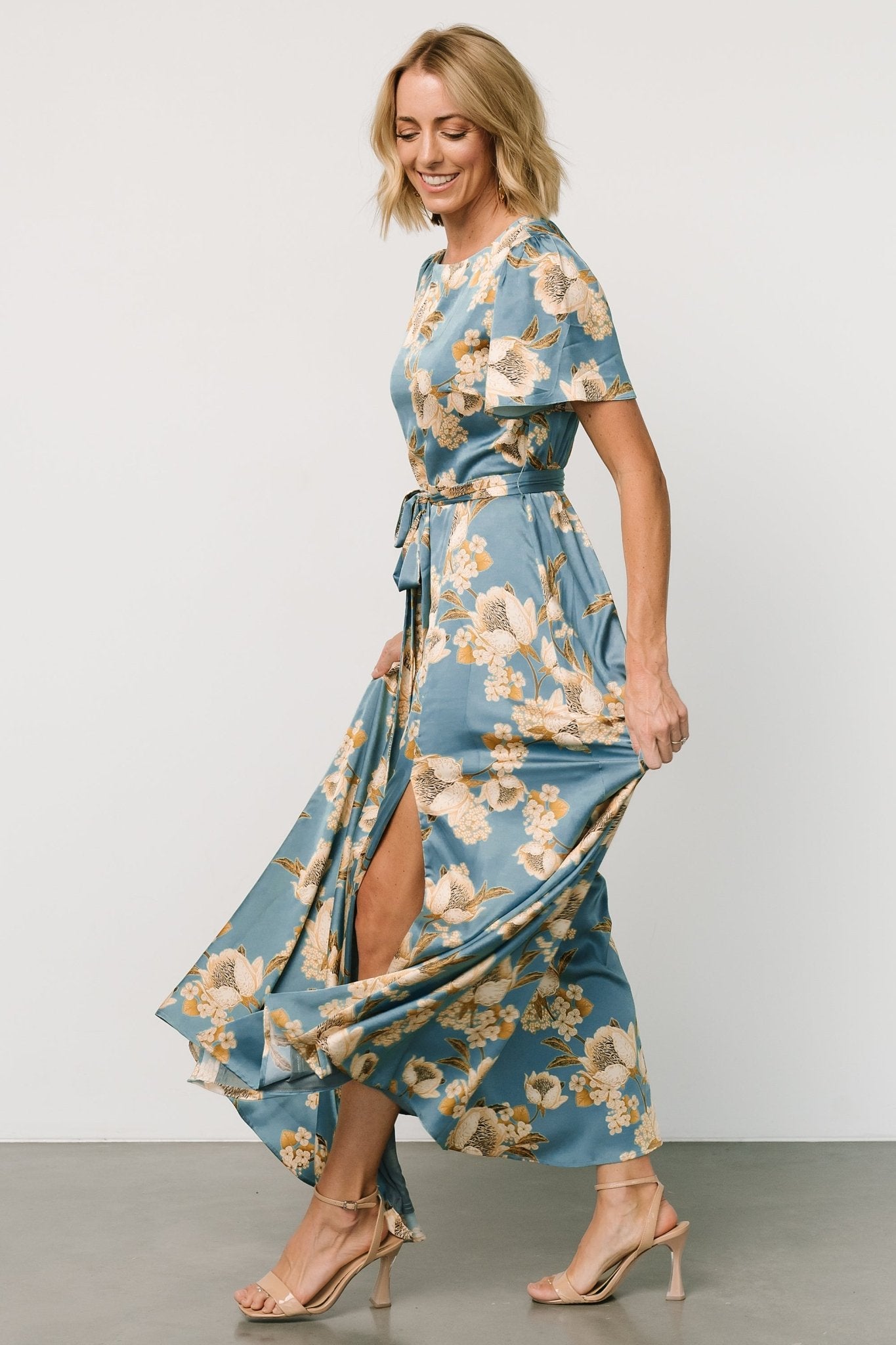 Agnes Satin Maxi Dress | Blue + Gold - Baltic Born