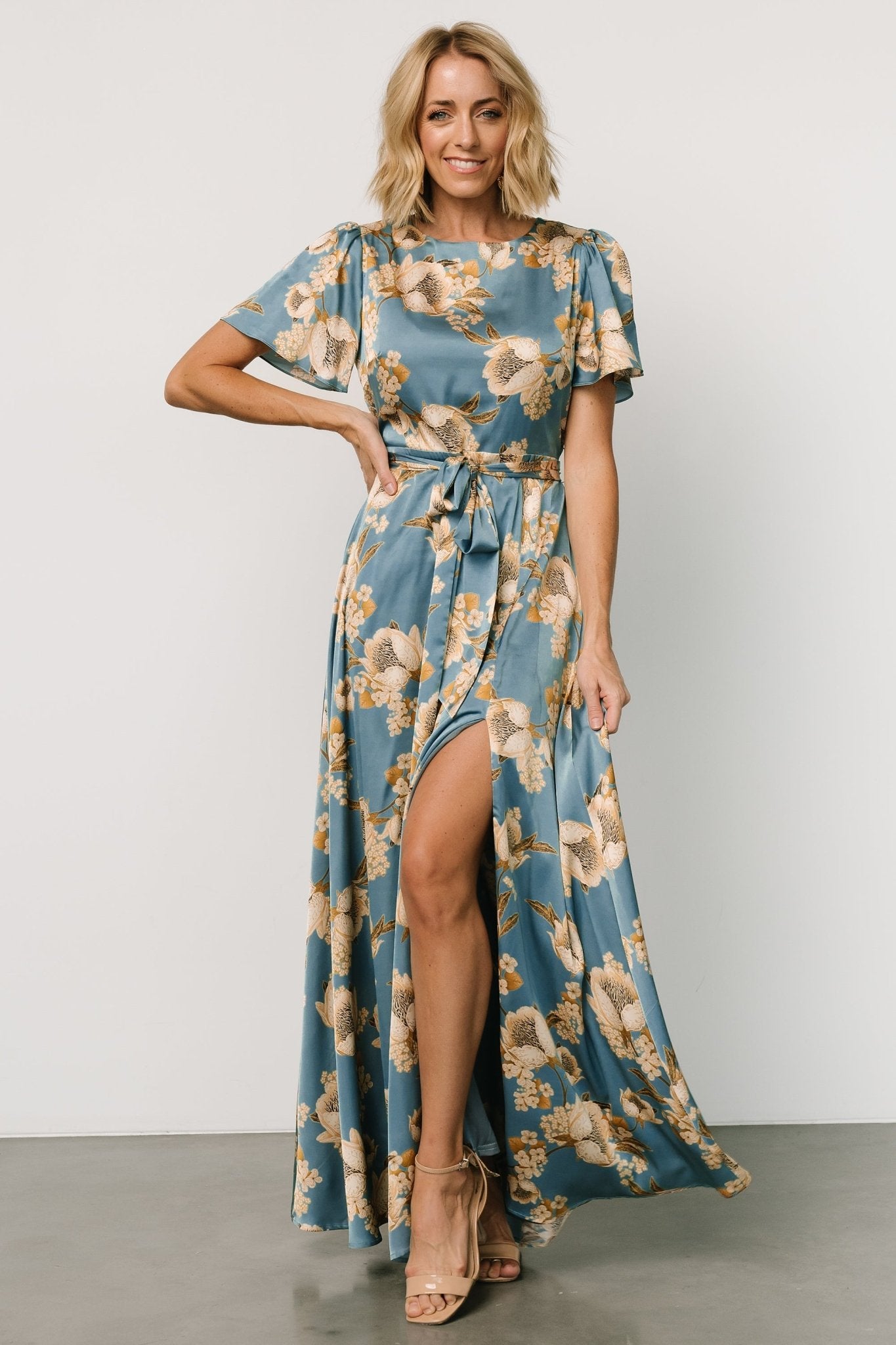 Agnes Satin Maxi Dress | Blue + Gold - Baltic Born