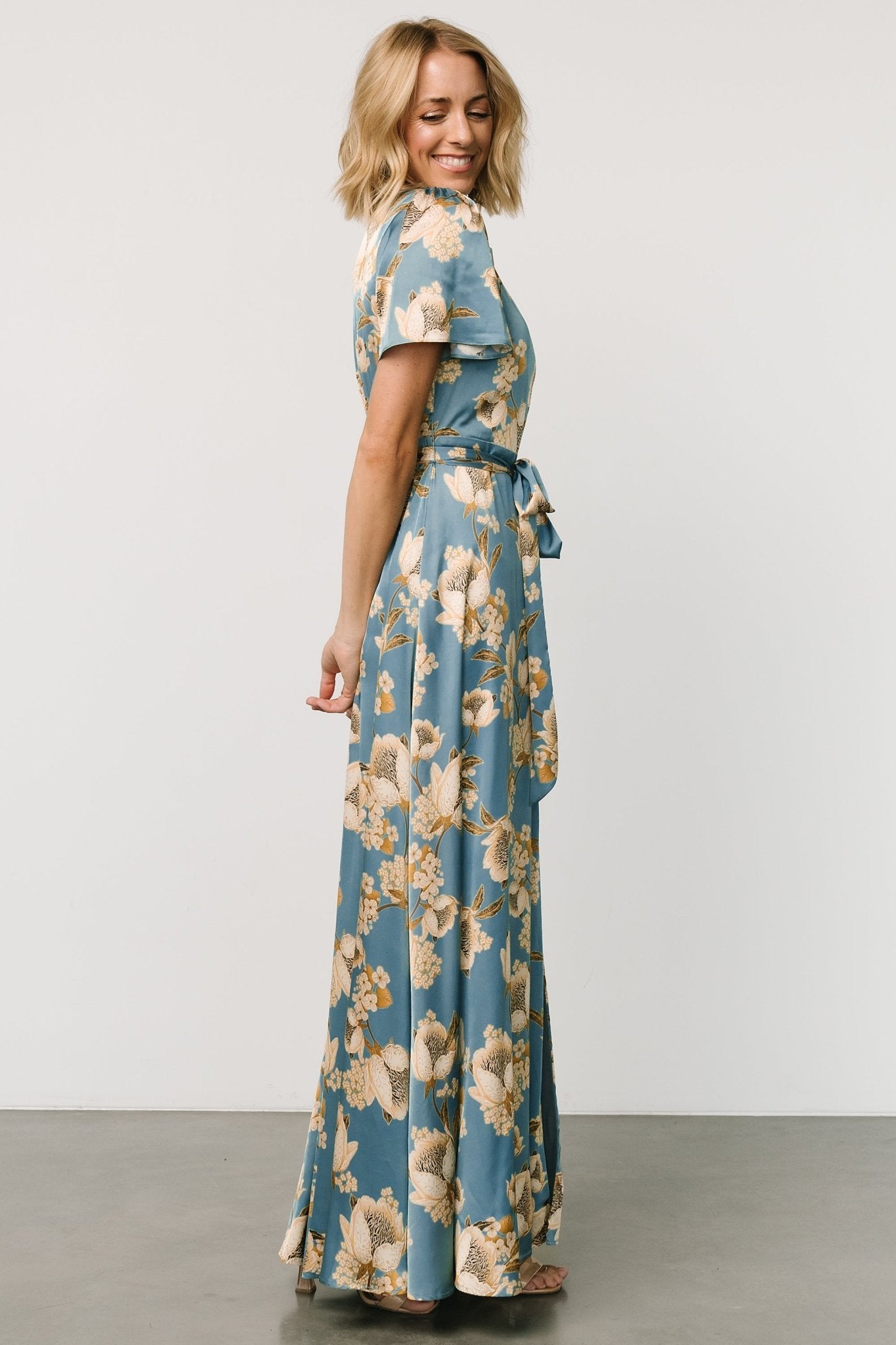 Agnes Satin Maxi Dress | Blue + Gold - Baltic Born