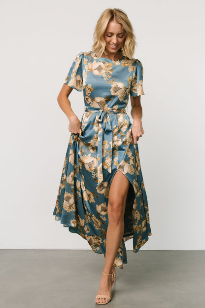 Agnes Satin Maxi Dress | Blue + Gold - Baltic Born