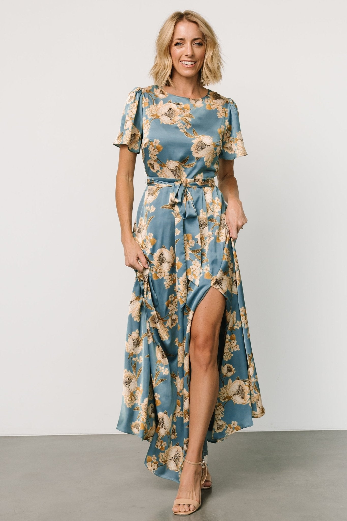 Agnes Satin Maxi Dress | Blue + Gold - Baltic Born