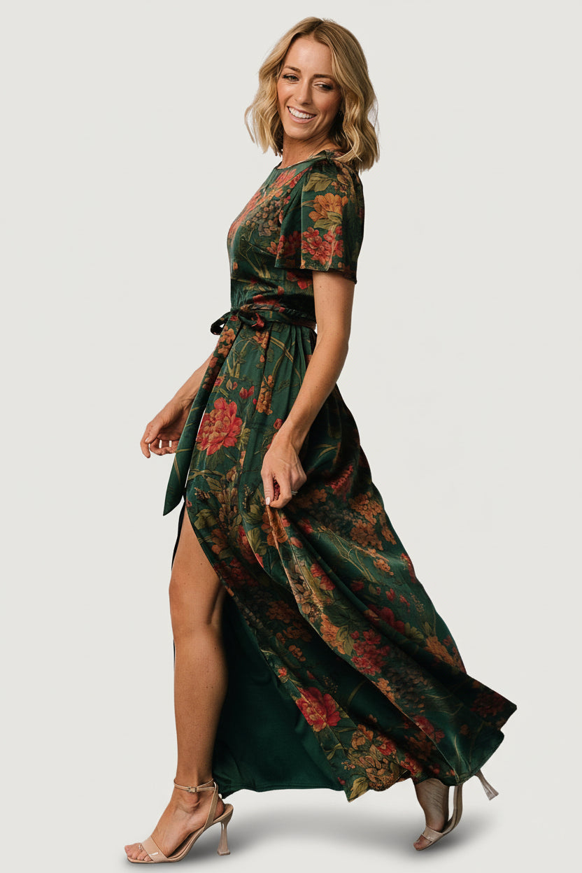 Baltic Born Womens Agnes Satin Maxi Dress | Dark Green Floral | Size: Medium Baltic Born Womens Agnes Satin Maxi Dress | Dark Green Floral | Size: Medium