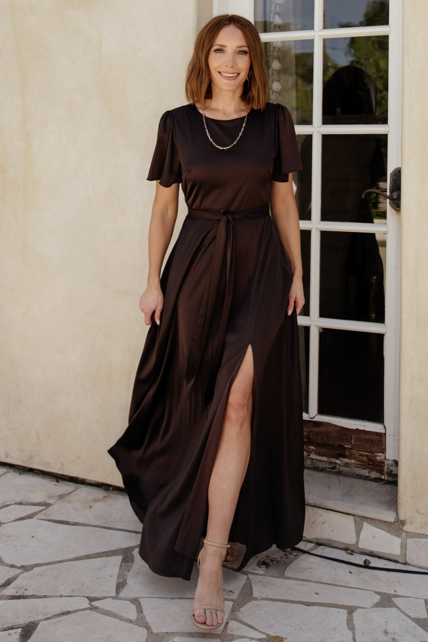 Agnes Satin Maxi Dress | Espresso - Baltic Born