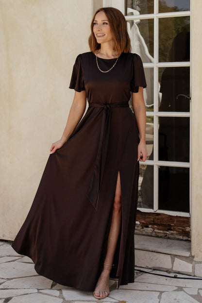 Agnes Satin Maxi Dress | Espresso - Baltic Born