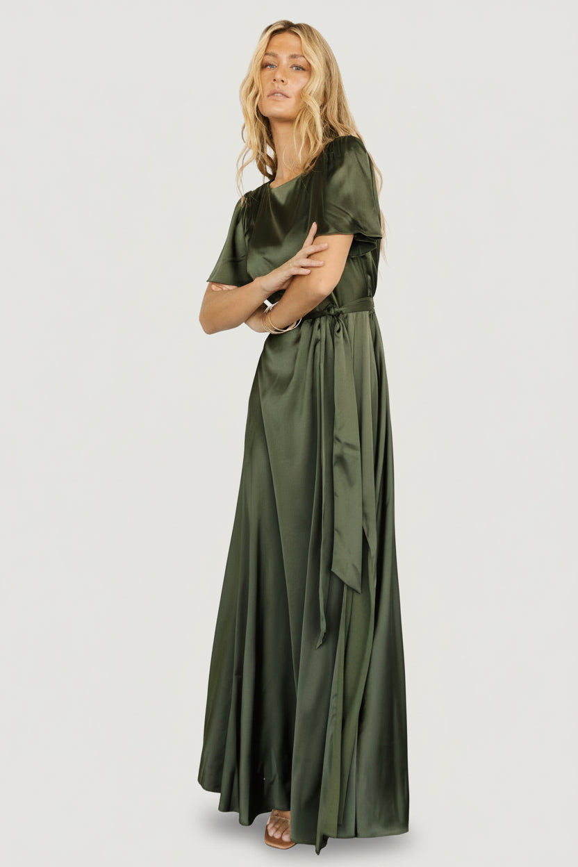 Agnes Satin Maxi Dress | Juniper Green