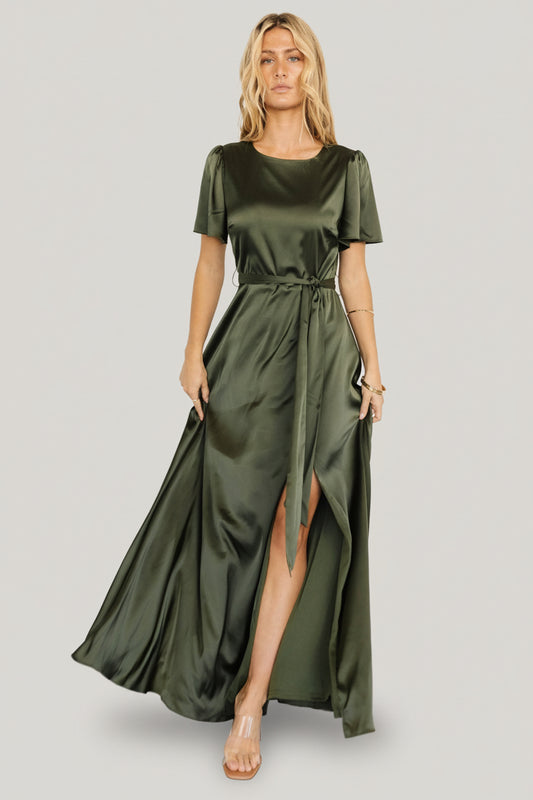 Agnes Satin Maxi Dress | Juniper Green