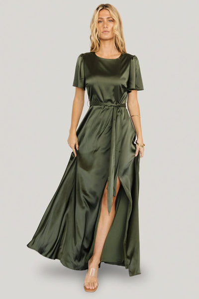 Baltic Born Womens Agnes Satin Maxi Dress | Juniper Green