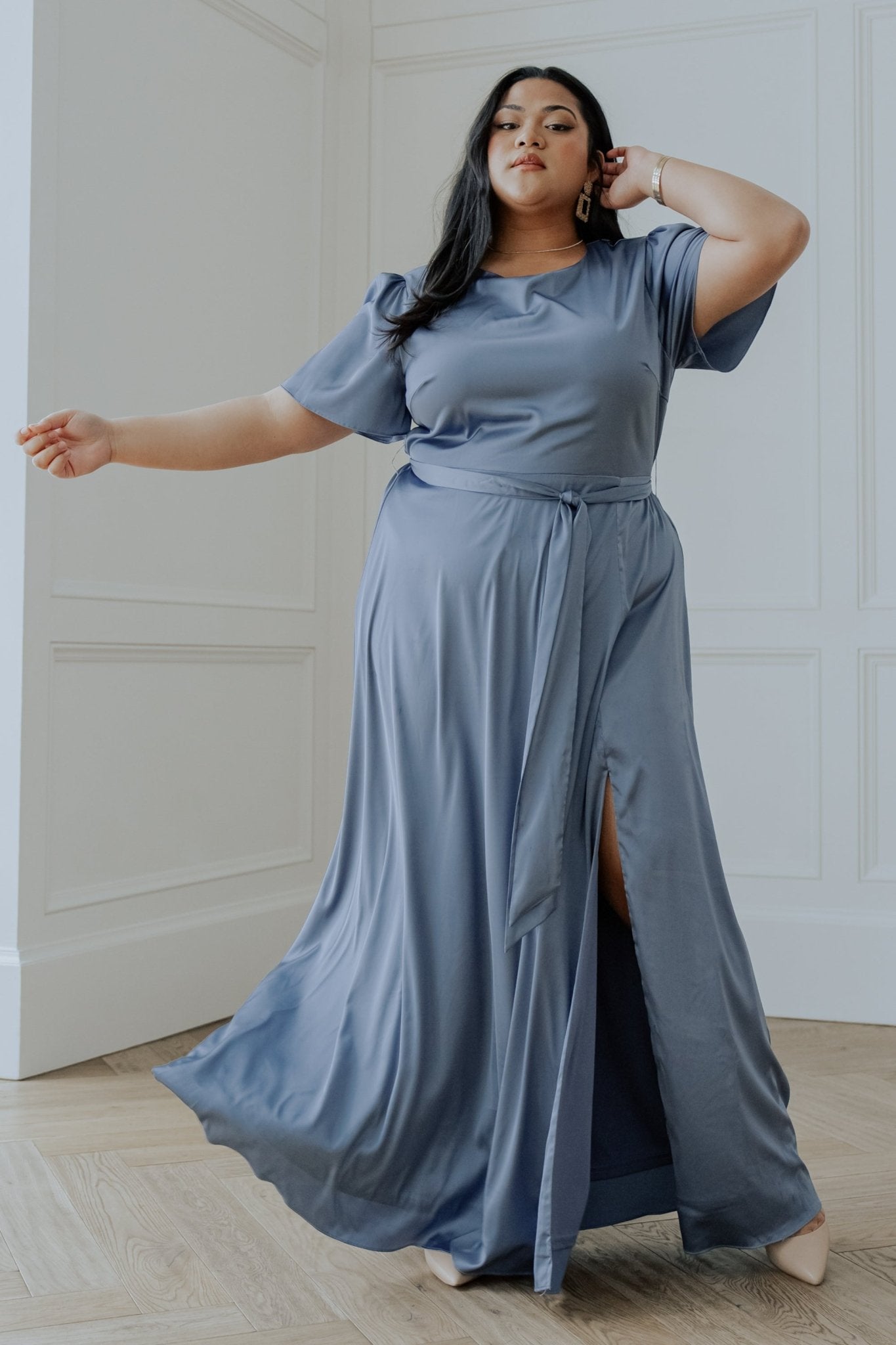 Baltic Born Womens Agnes Satin Maxi Dress | Whisper Blue