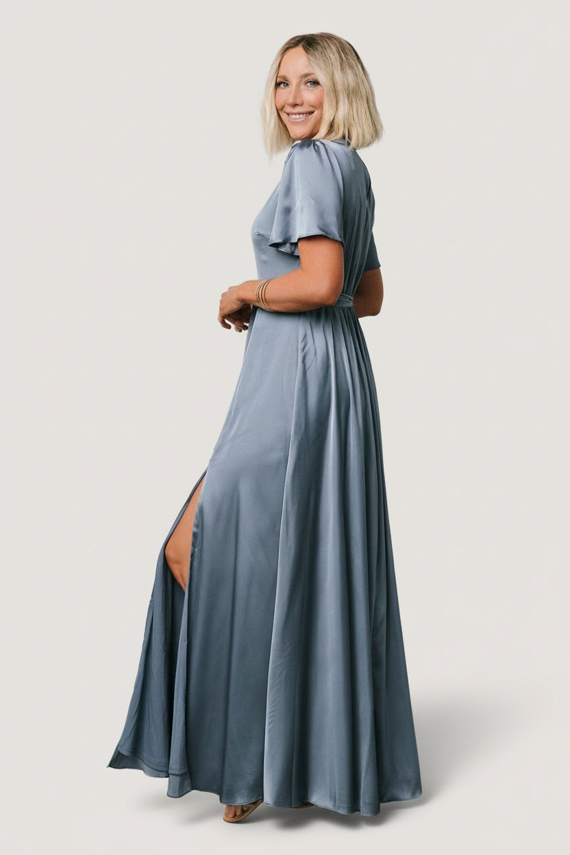 Baltic Born Womens Agnes Satin Maxi Dress | Whisper Blue