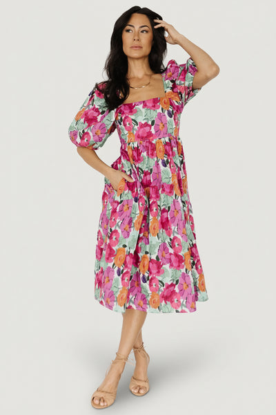 knee length dresses for ladies Nyx Puff Sleeve Midi Dress | REBECCA VALLANCE main image 0