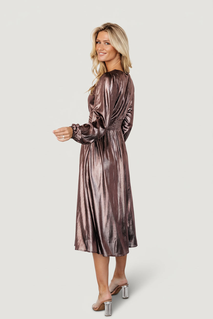 Aisha Shimmer Dress | Bronze