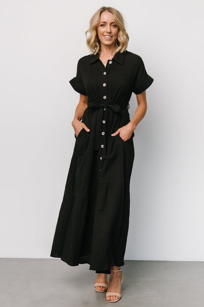 Aizey Button Up Maxi Dress | Black - Baltic Born